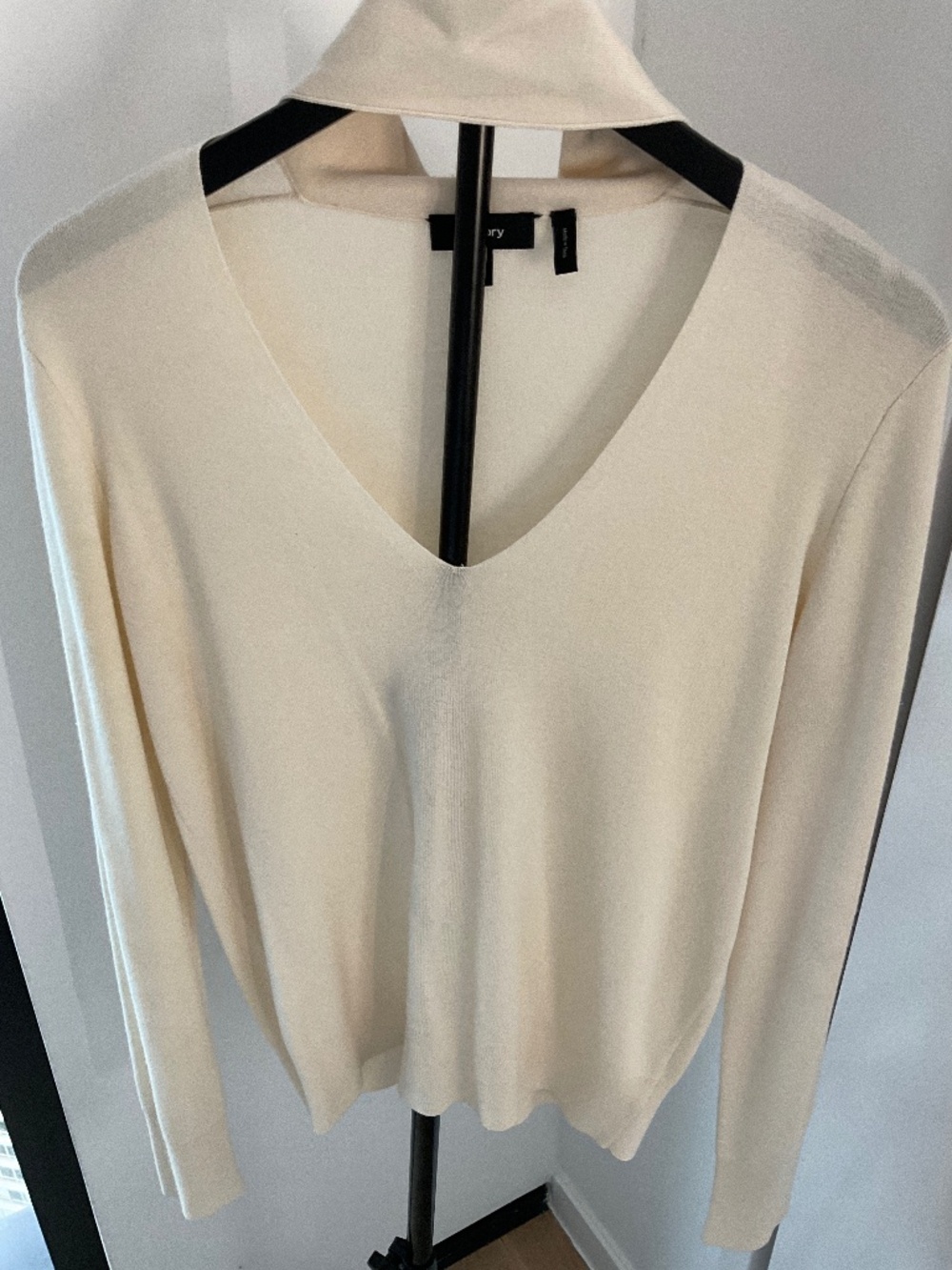 Theory Cream Silk Cashmere Tie V Neck Sweater Size Large